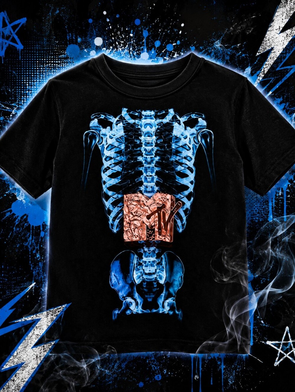 MTV Boys Black Skeleton Graphic Tee Large